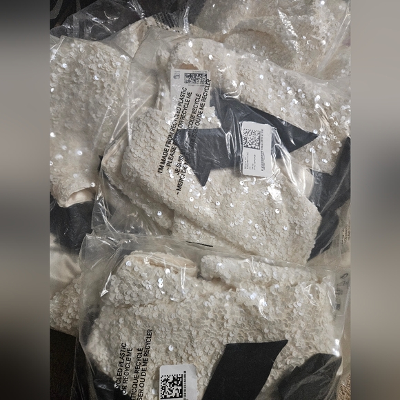 ❤️H&M White Bow Tie-Front Sequin Jacket Cardigan Top With Ribbon Viral New - Picture 6 of 6